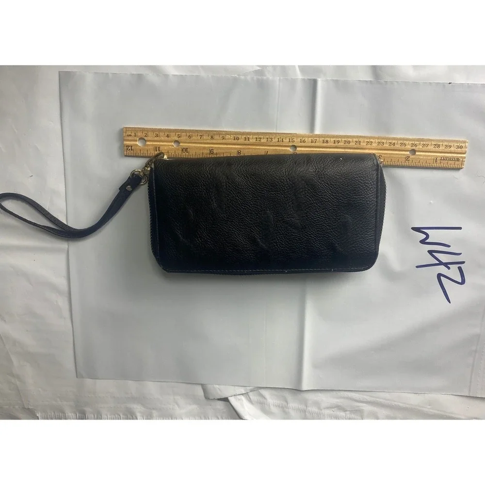Black Leather‎ Zip Around Wristlet Wallet Organizer